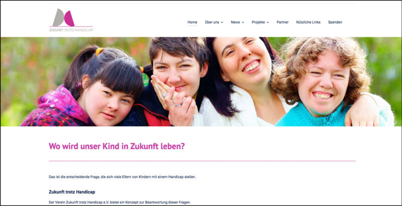 Screenshot der Homepage des "Zukunft trotz Handicap e.V.".