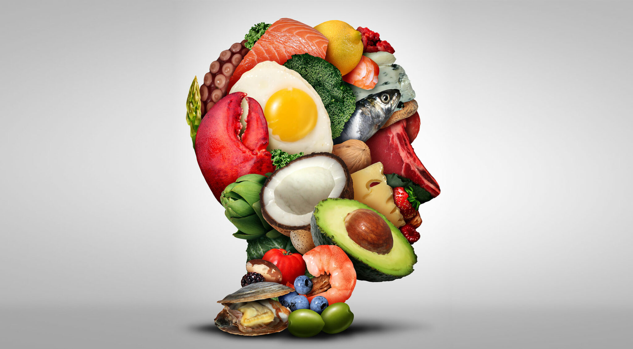 Ilustration: Kopf aus Lebensmitteln geformt.