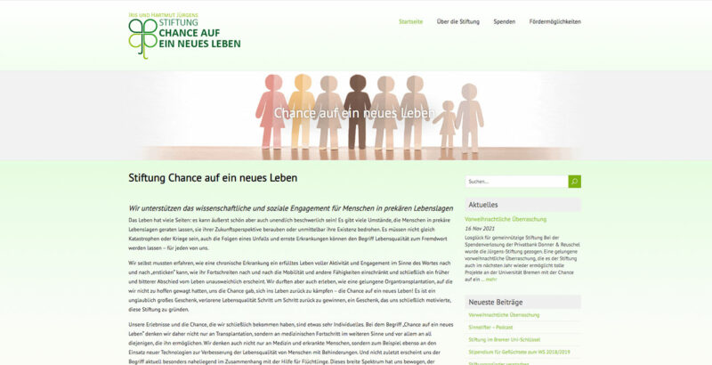 Screenhot der Homepage Stiftung Chance für ein neues Leben.