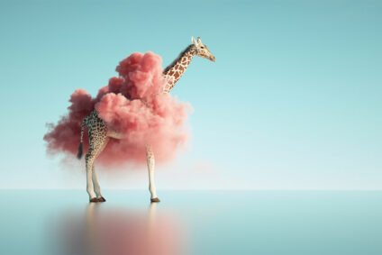 Giraffe in einer rosafarbenen Wolke