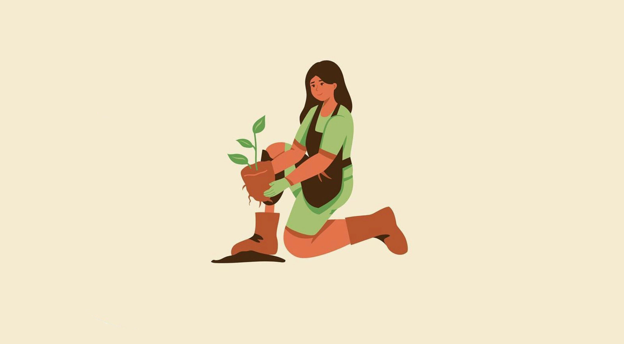 Gezeichnete Frau pflanzt einen Baum