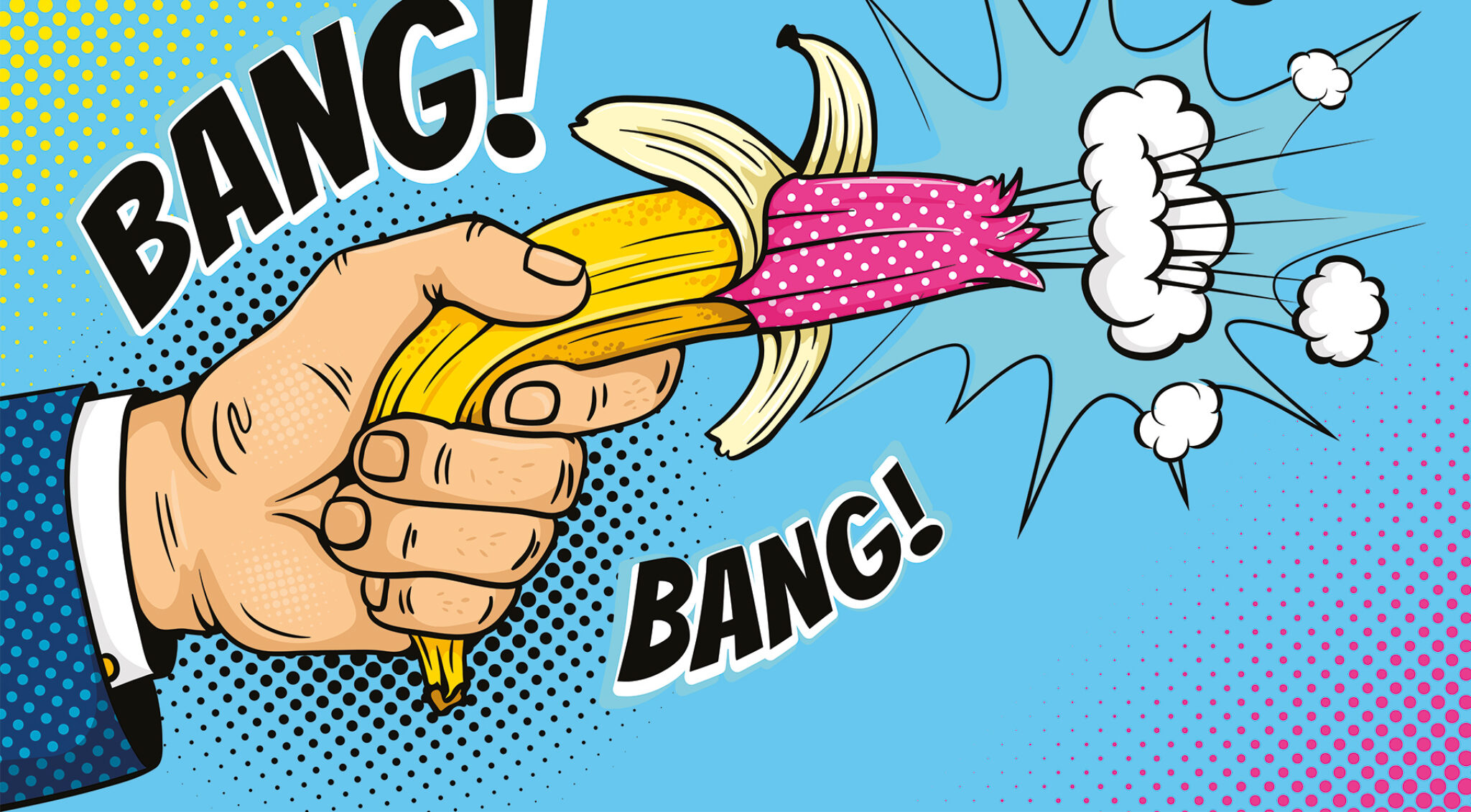 Pop-Art Comic mit Banane als Waffe.