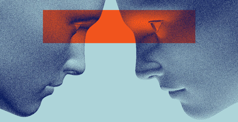 Abstraktes digitales Muster in Blau-Orange mit wellenartigen Formen