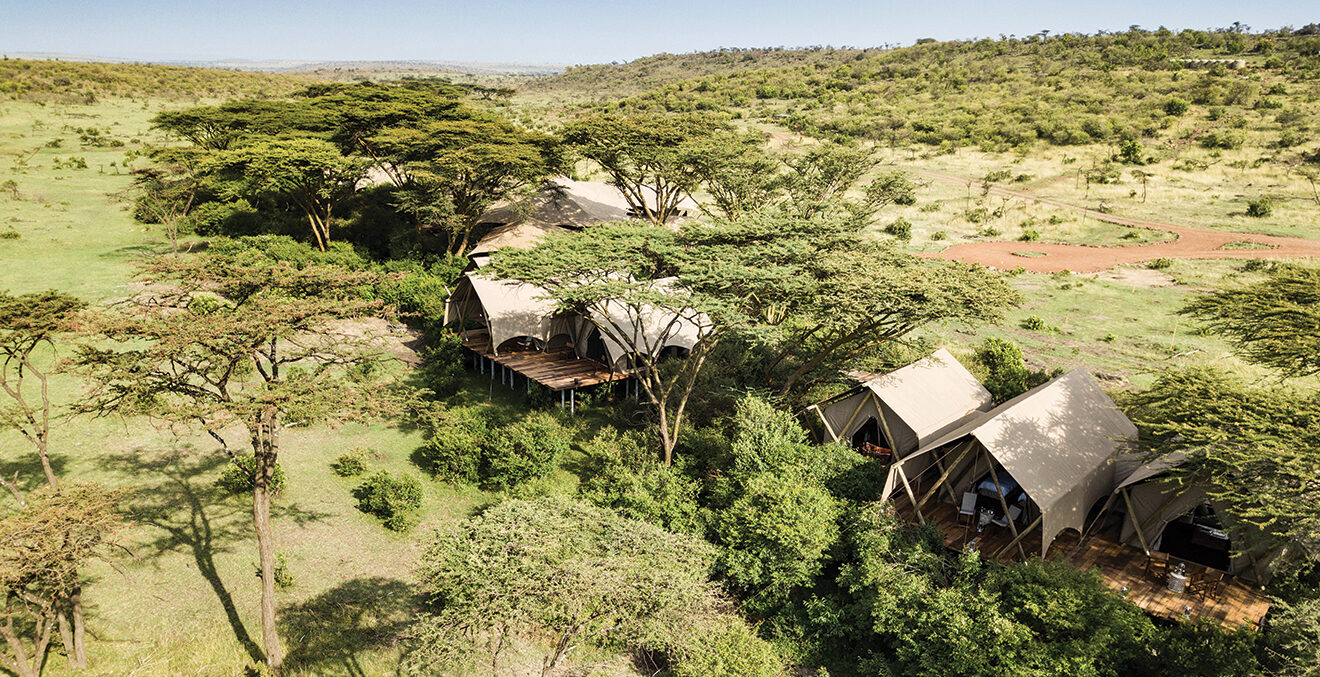 Blick auf die Zelte des GreatPlains-Kenya-MaraNyikaCamp.